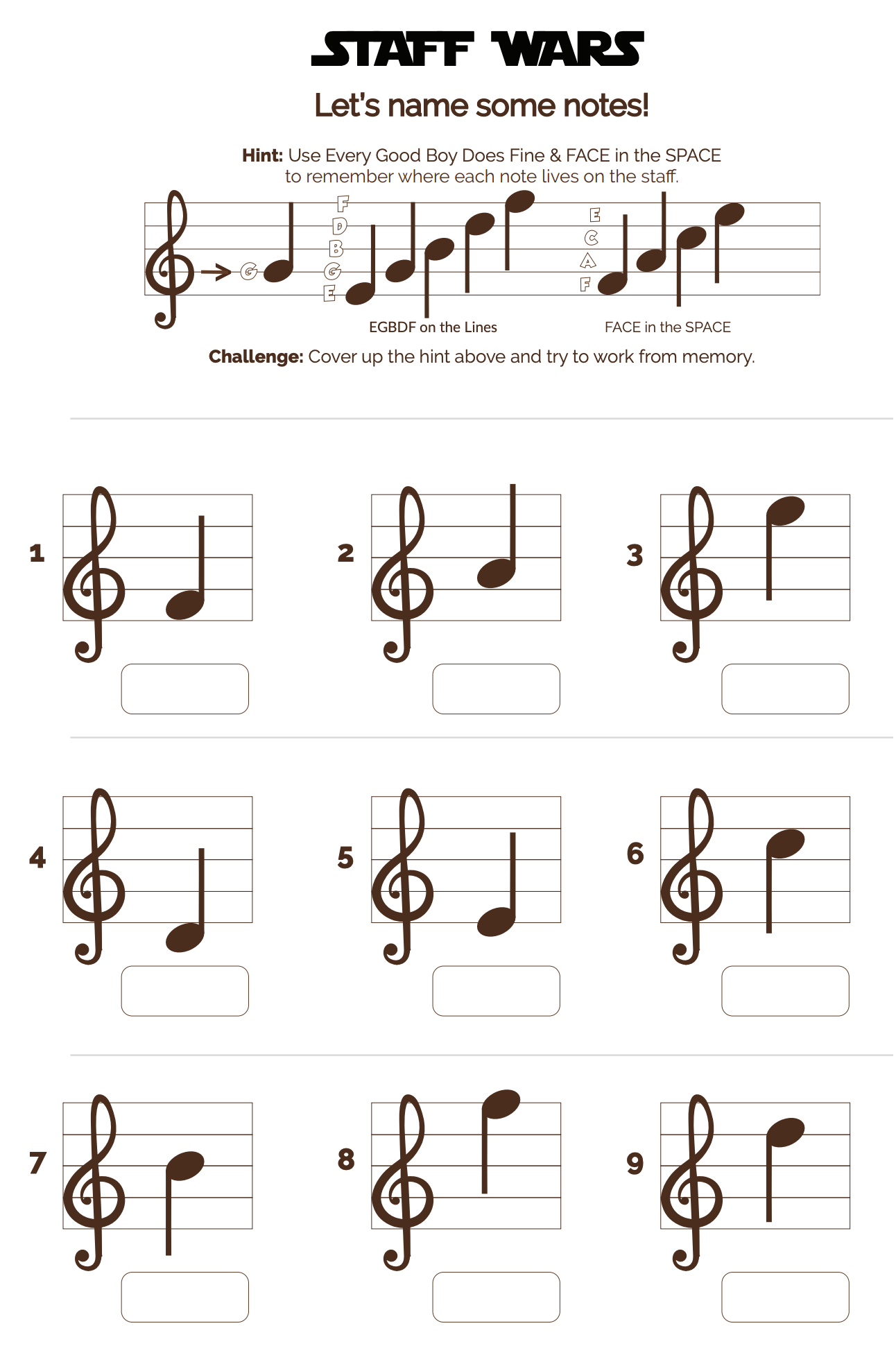 Staff Wars Music Reading Activity Printable